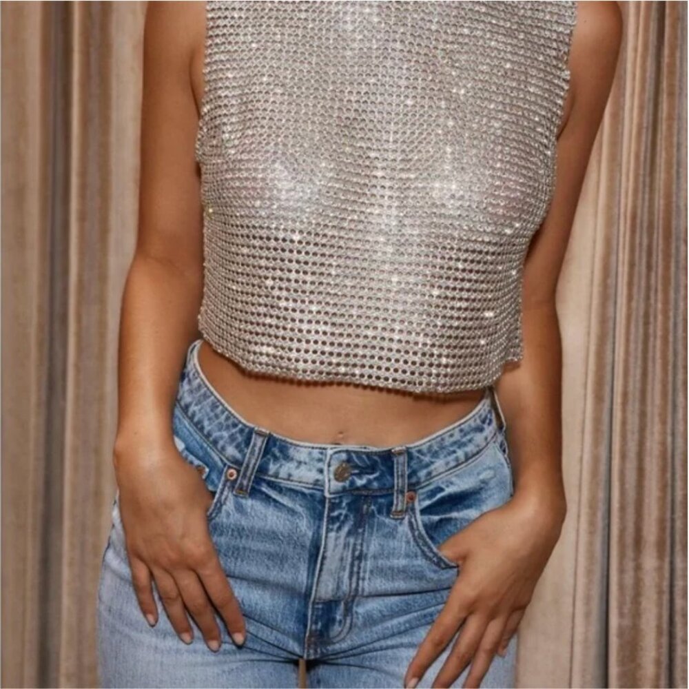 Silver Rhinestone Cropped Tank - 12th tribe NWT